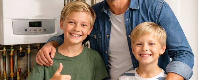 Papa mit den Jungs vor des Gas-Therme